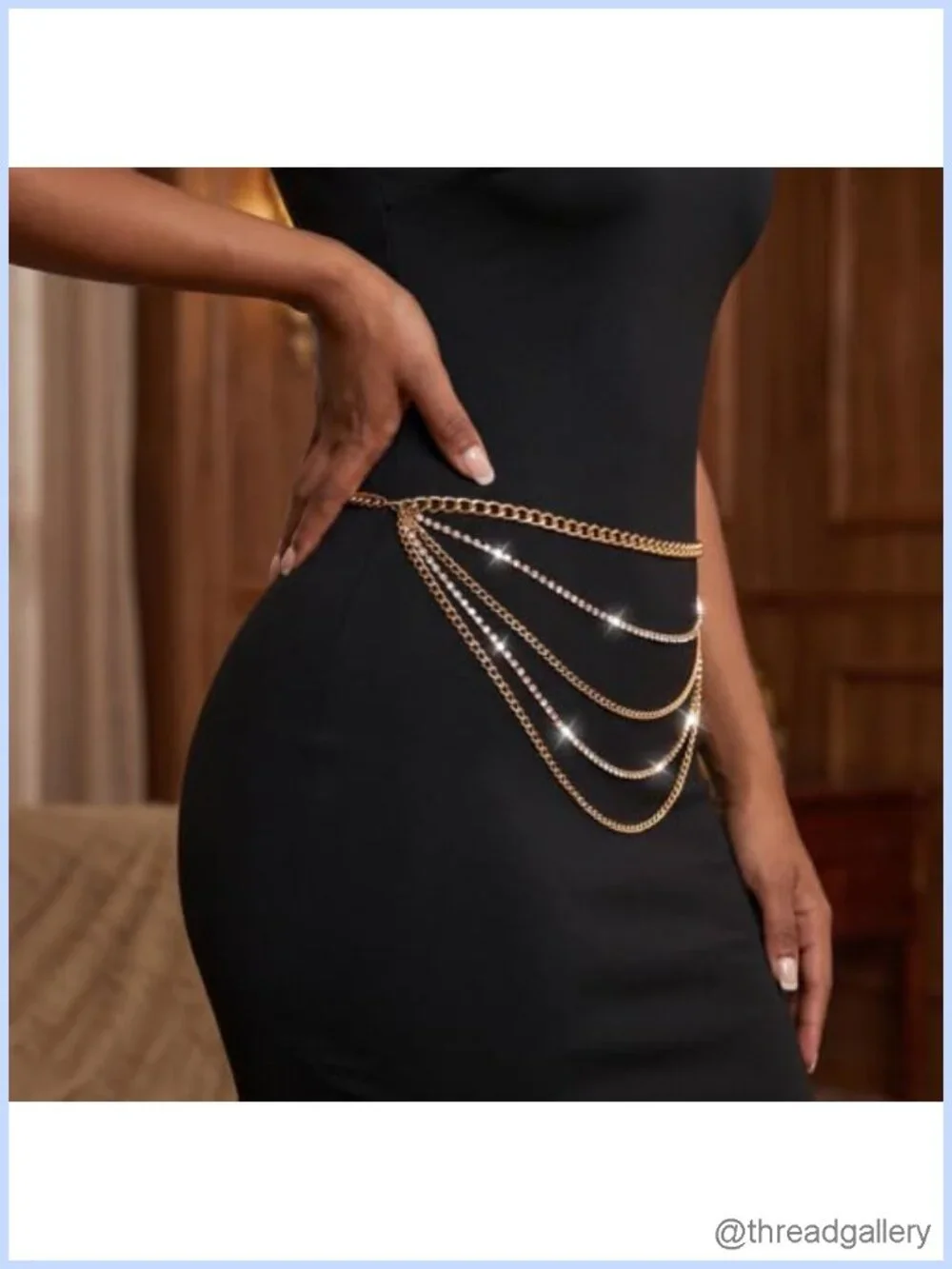 Layered Gold Chain Belt with Rhinestones Adjustable Waist Chain for Women